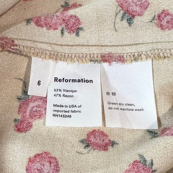 REFORMATION Josephine Midi Dress Floral Puff Long Sleeve Crew Neck Maxi, Amelia - Picture 15 of 15